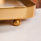 Large Daisy Embossed Metal Tray With Mango Wood Handles Nestasia