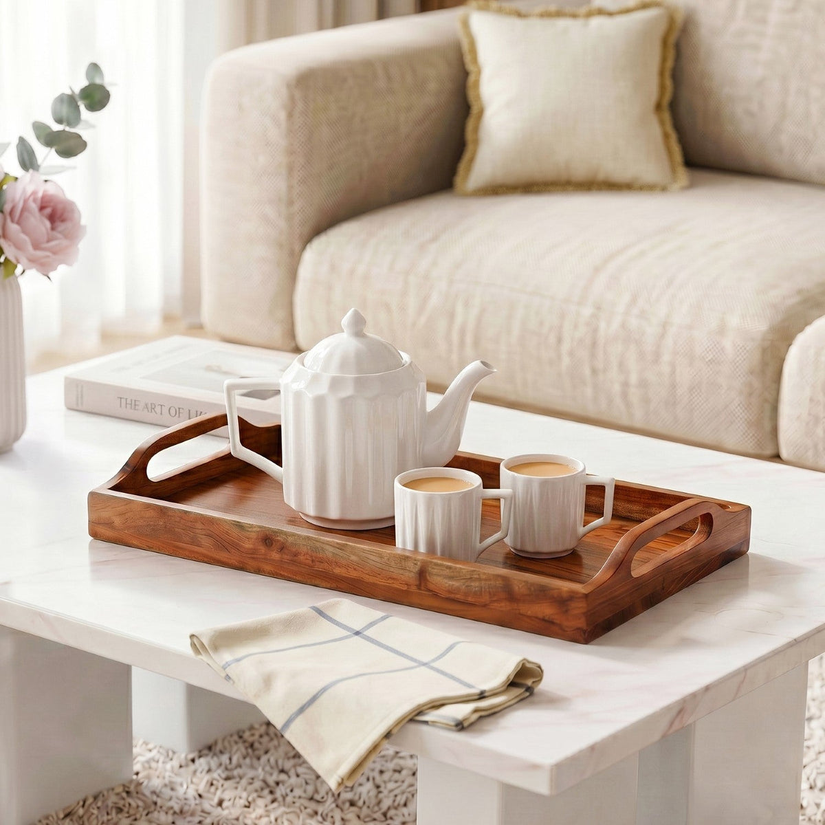 Rustic Serving Tray With Handles 36x20cm Nestasia