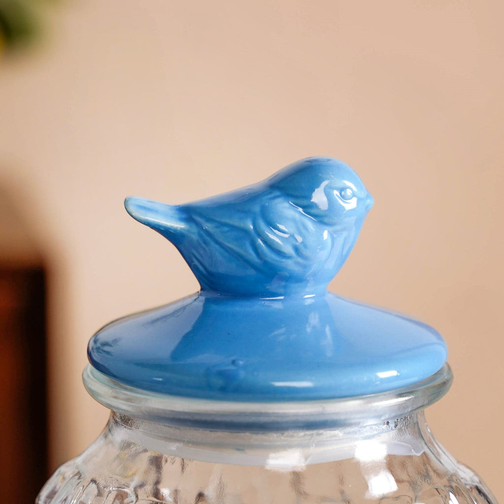 Bird Glass Jar With Blue Ceramic Lid Set Of 2 1500ml Nestasia