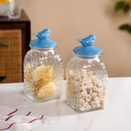 Bird Glass Jar With Blue Ceramic Lid Set Of 2 1500ml Nestasia