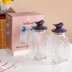 Set Of 2 Glass Storage Container with Ceramic Bird Lid 1500ml Nestasia