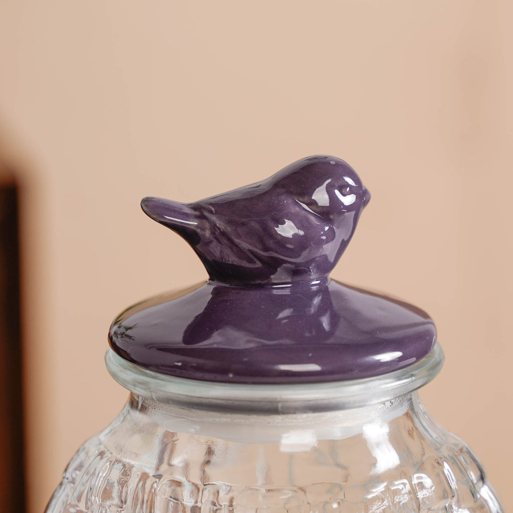 Set Of 2 Glass Storage Container with Ceramic Bird Lid 1500ml Nestasia