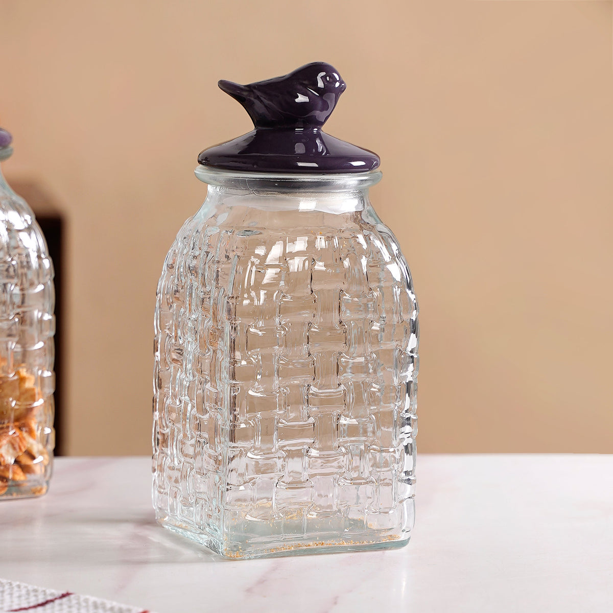 Set Of 2 Glass Storage Container with Ceramic Bird Lid 1500ml Nestasia