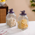 Set Of 2 Glass Storage Container with Ceramic Bird Lid 1500ml Nestasia