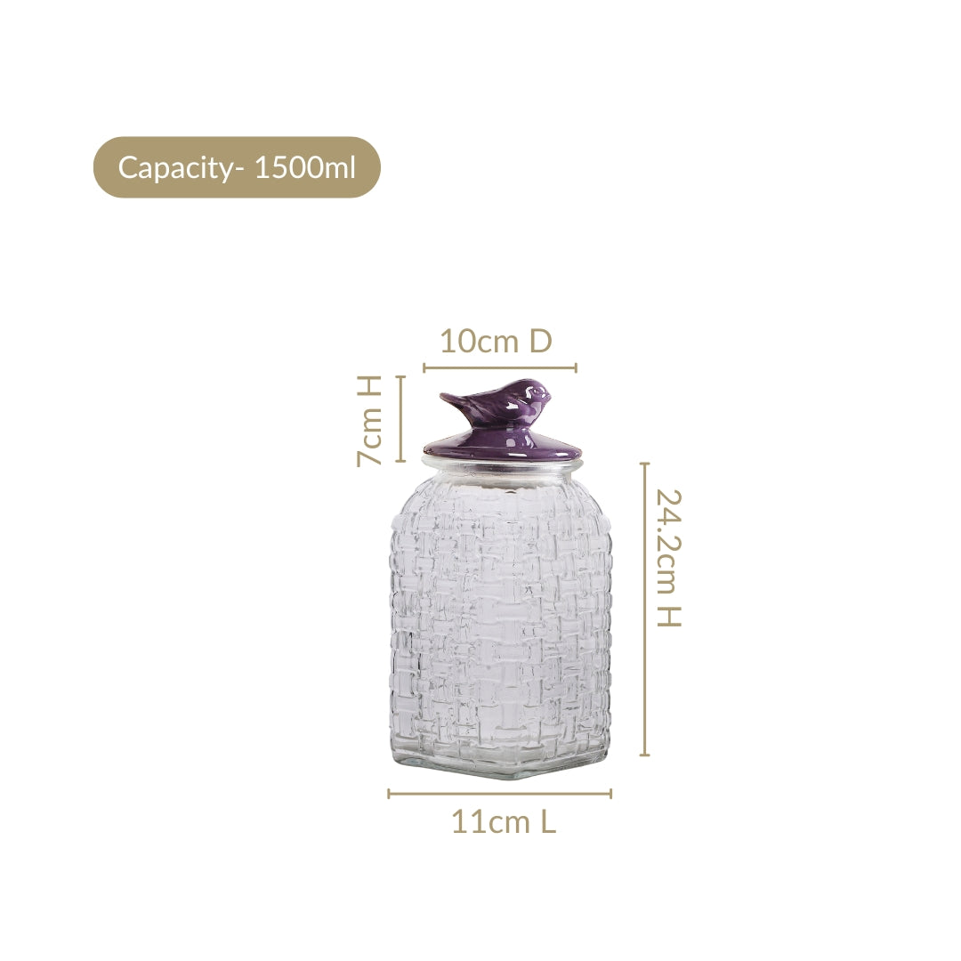 Set Of 2 Glass Storage Container with Ceramic Bird Lid 1500ml Nestasia