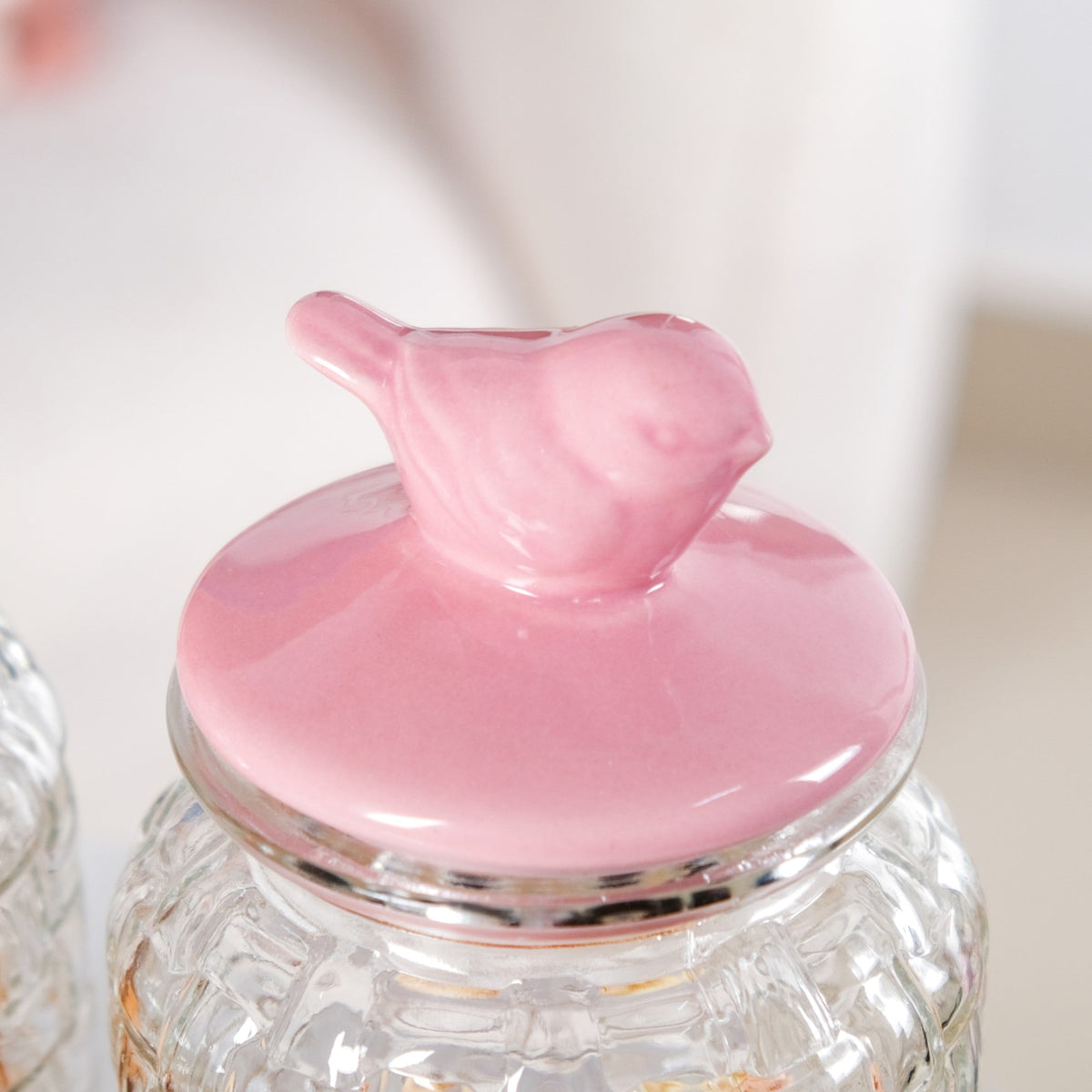 Set Of 2 Pink Bird Ceramic Lid Glass Storage Jar 1000ml Nestasia