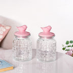 Set Of 2 Pink Bird Ceramic Lid Glass Storage Jar 1000ml Nestasia