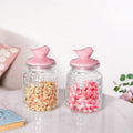 Set Of 2 Pink Bird Ceramic Lid Glass Storage Jar 1000ml Nestasia