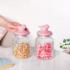 Set Of 2 Pink Bird Ceramic Lid Glass Storage Jar 1000ml Nestasia