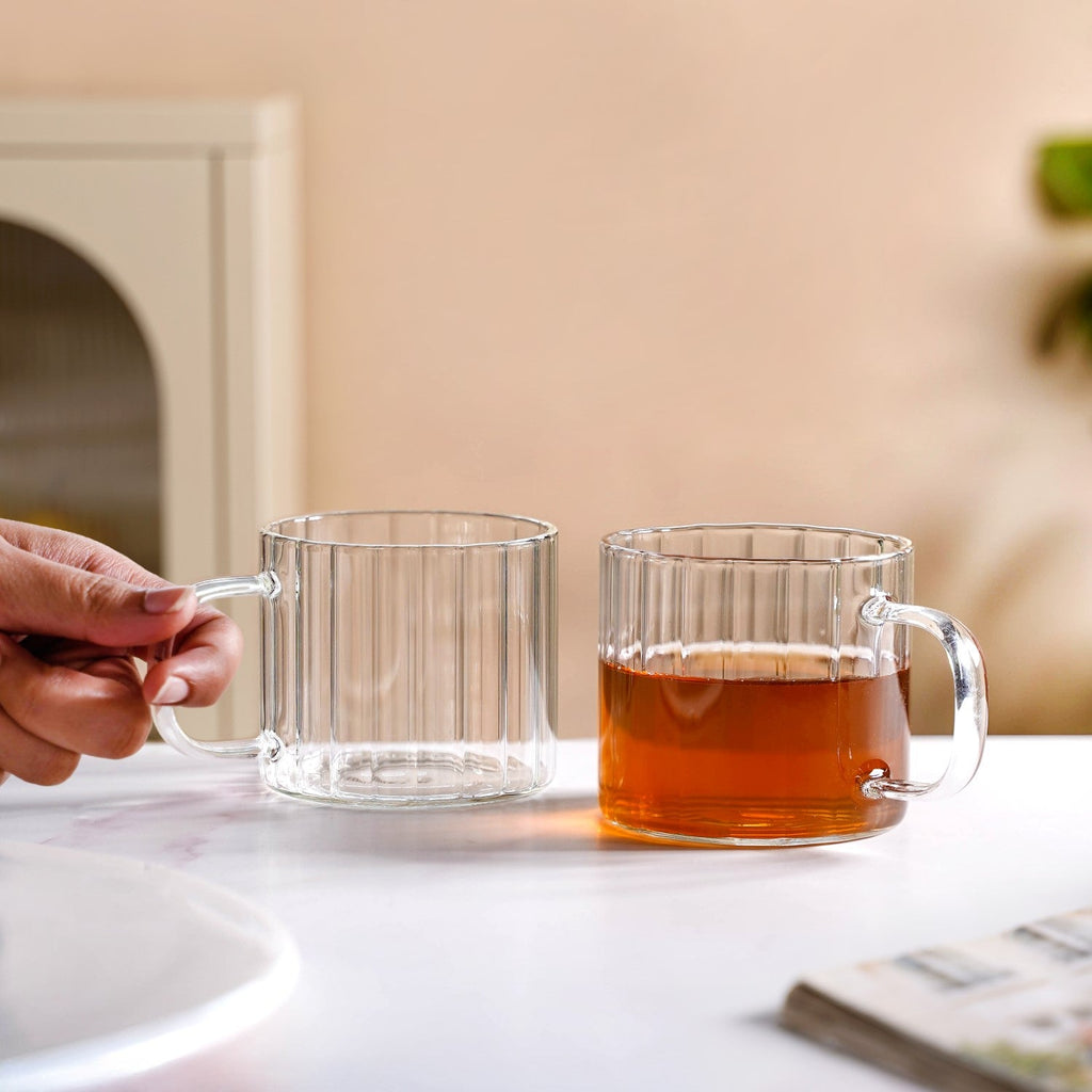 Set Of 2 Premium Borosilicate Ribbed Cups 300ml Nestasia