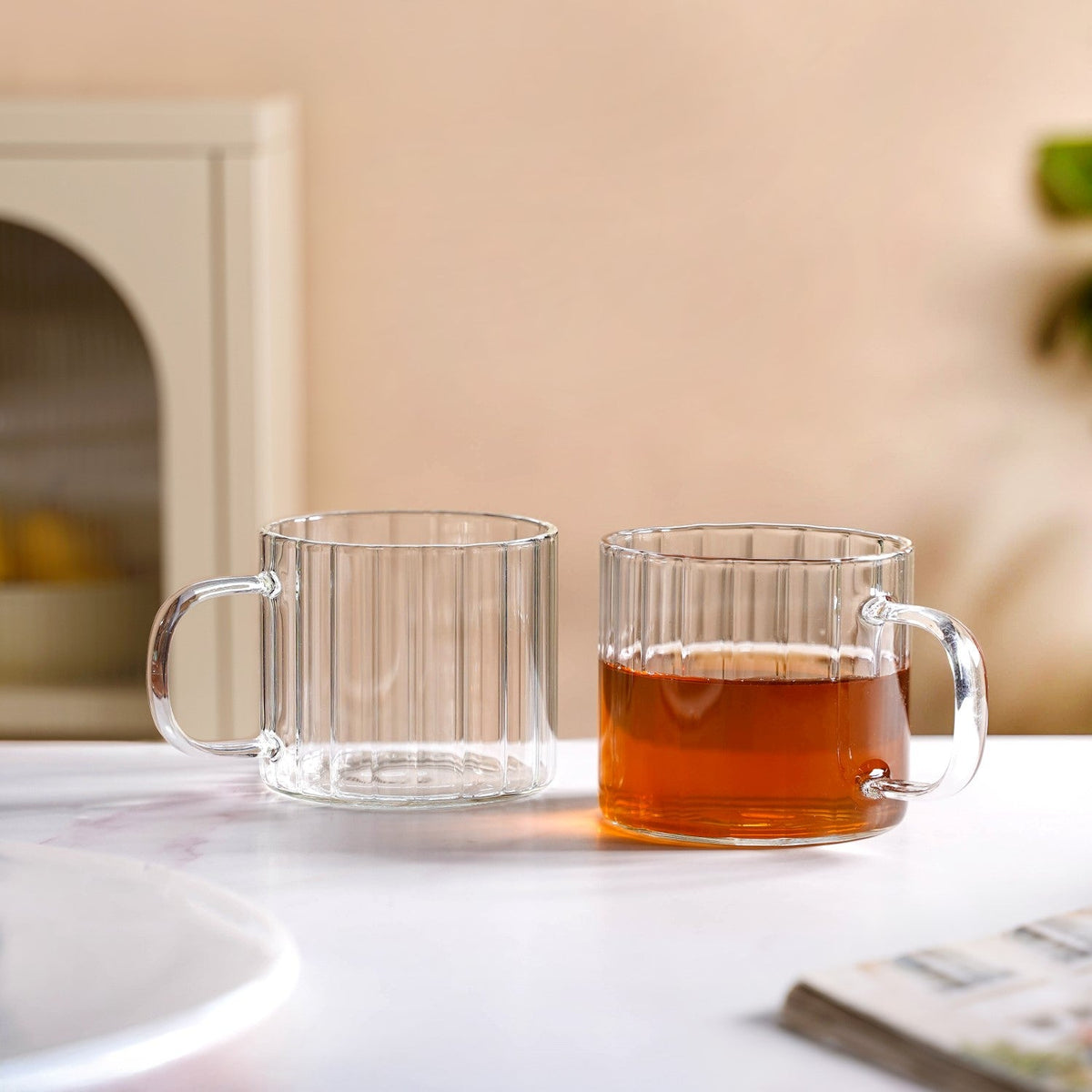 Set Of 2 Premium Borosilicate Ribbed Cups 300ml Nestasia