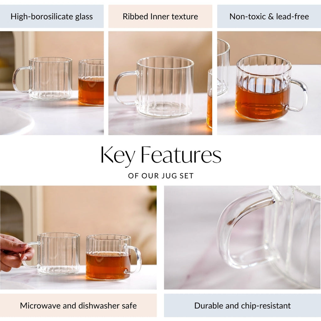 Set Of 2 Premium Borosilicate Ribbed Cups 300ml Nestasia