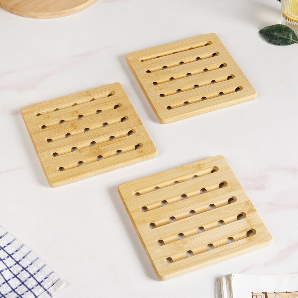 Set Of 3 Bamboo Wood Square Trivet Nestasia