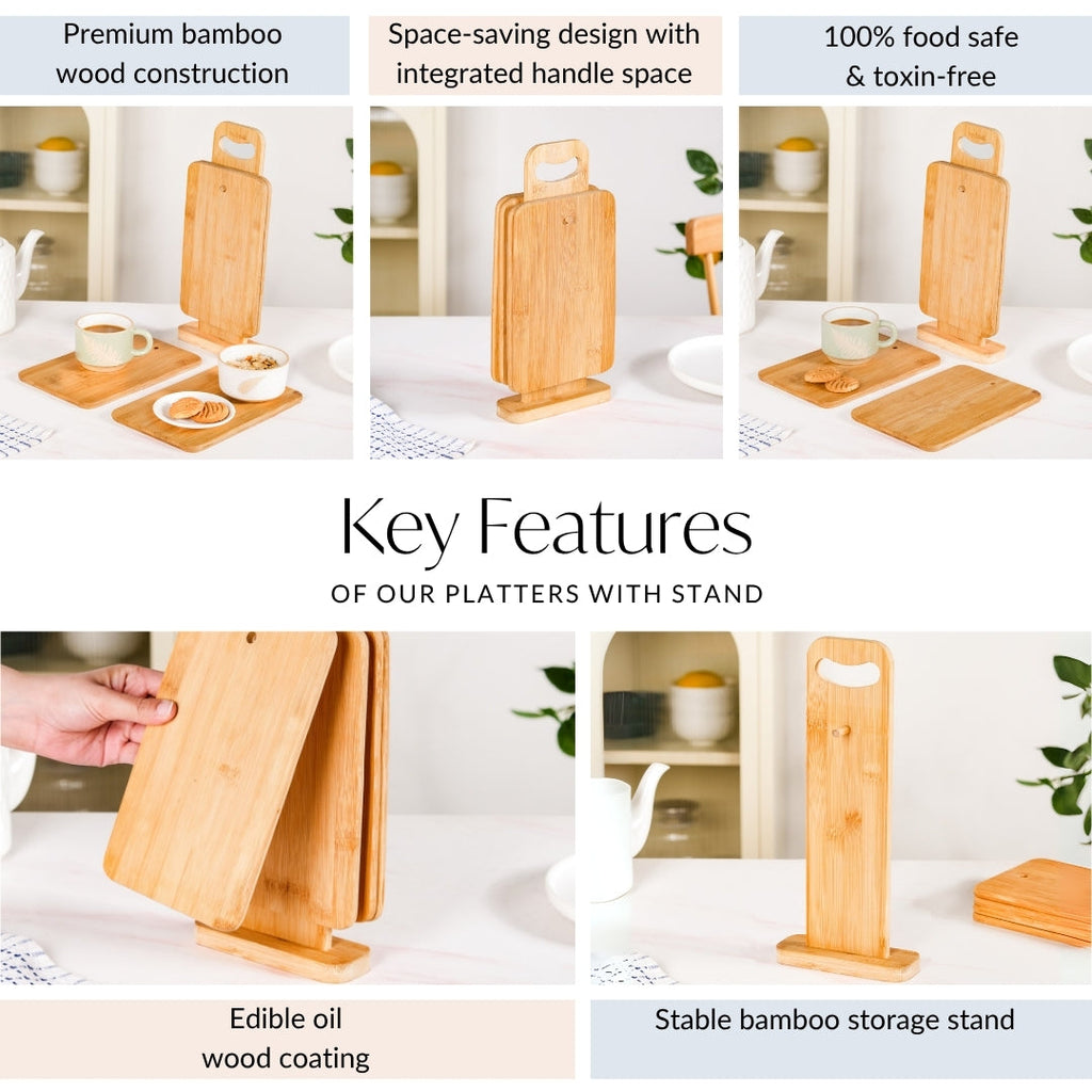 Set Of 4 Bamboo Platters With Stand Nestasia
