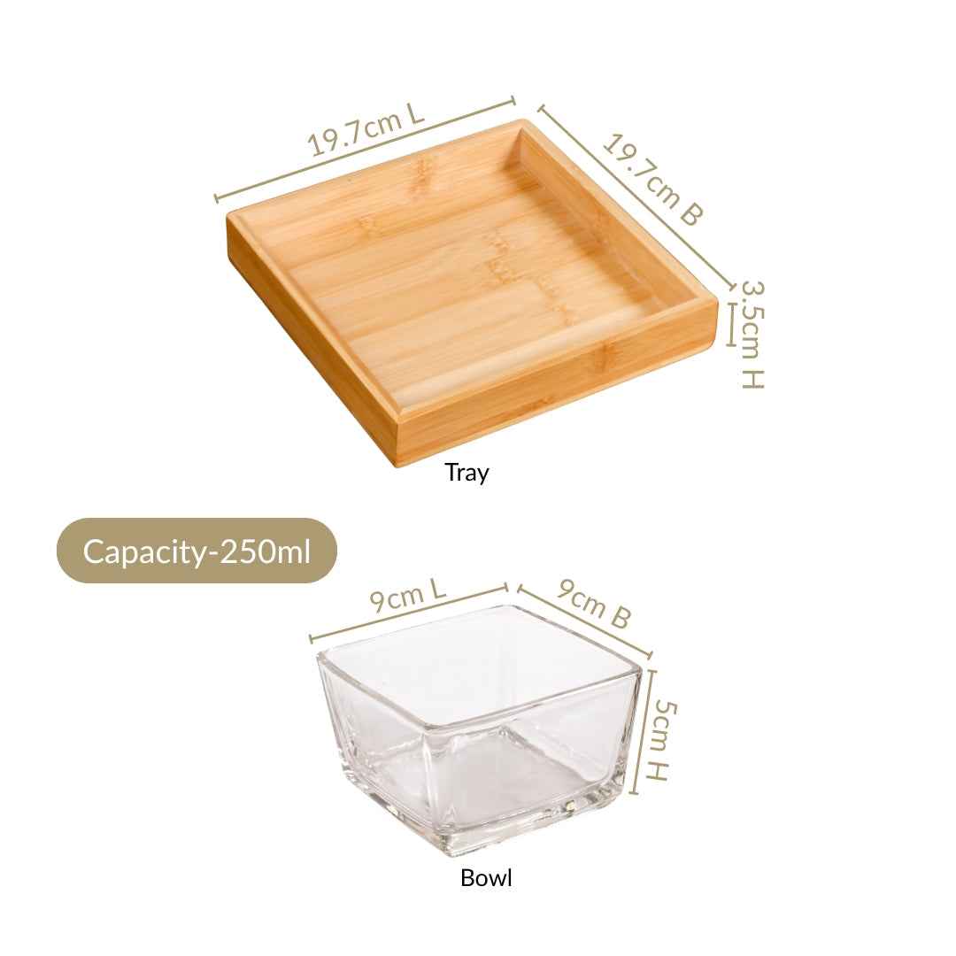 Glass Snack Serving Bowls With Tray Nestasia