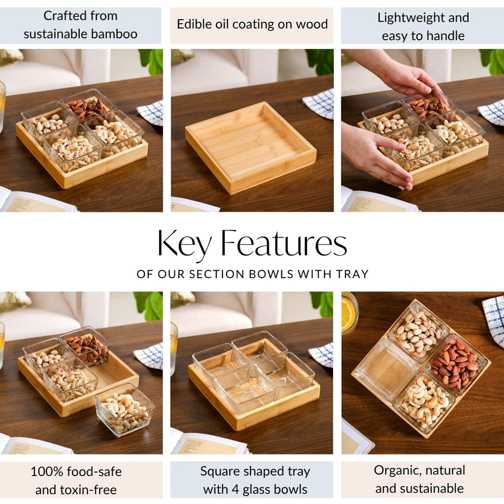 Glass Snack Serving Bowls With Tray Nestasia