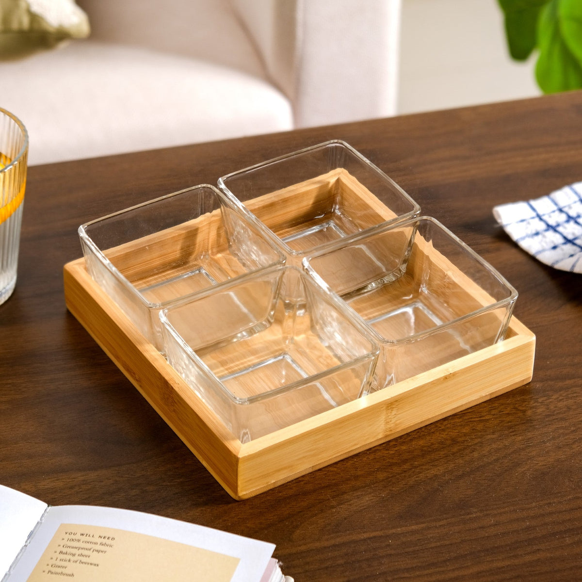 Glass Snack Serving Bowls With Tray Nestasia