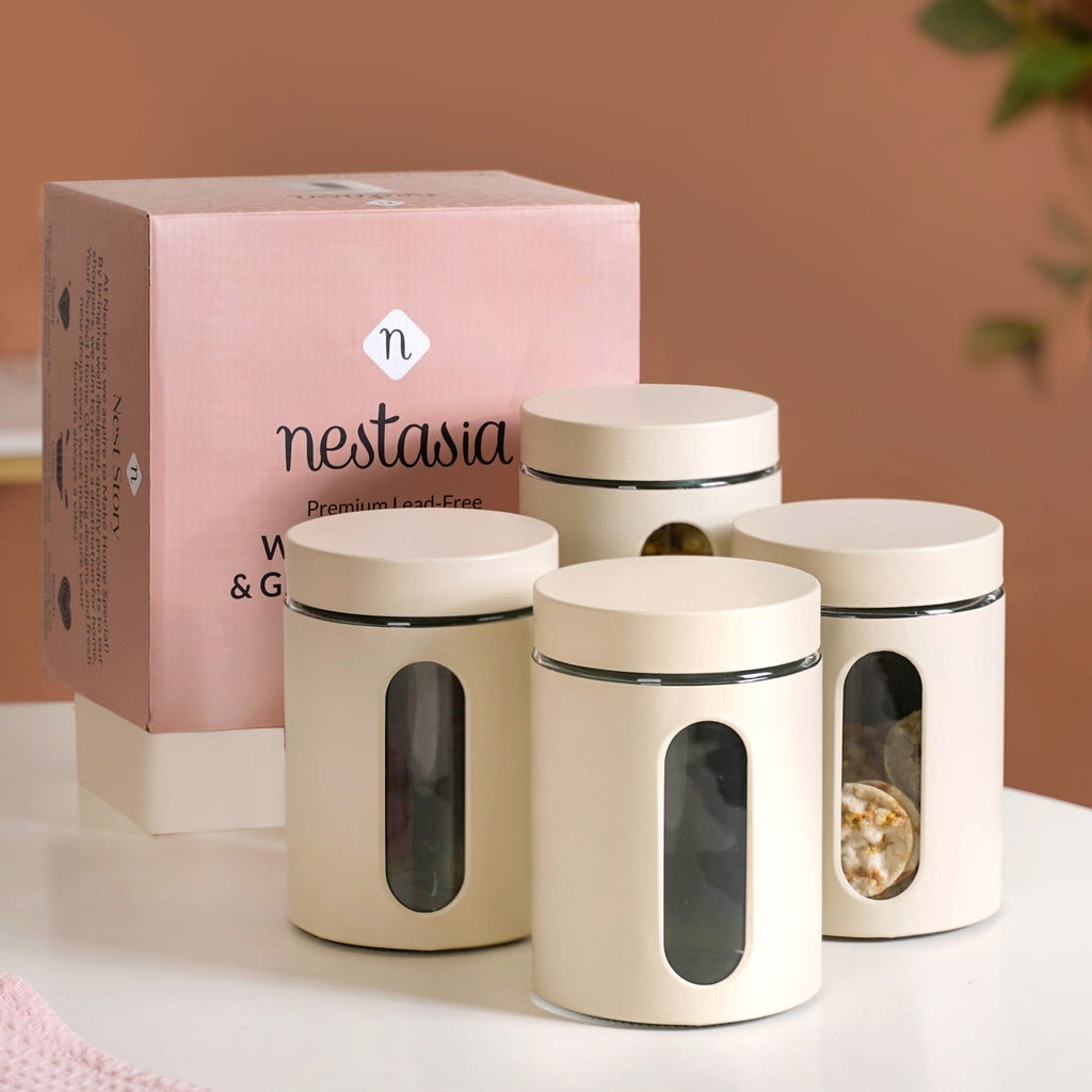 Set Of 4 Glass Storage Canister With Viewing Window 1200ml Nestasia
