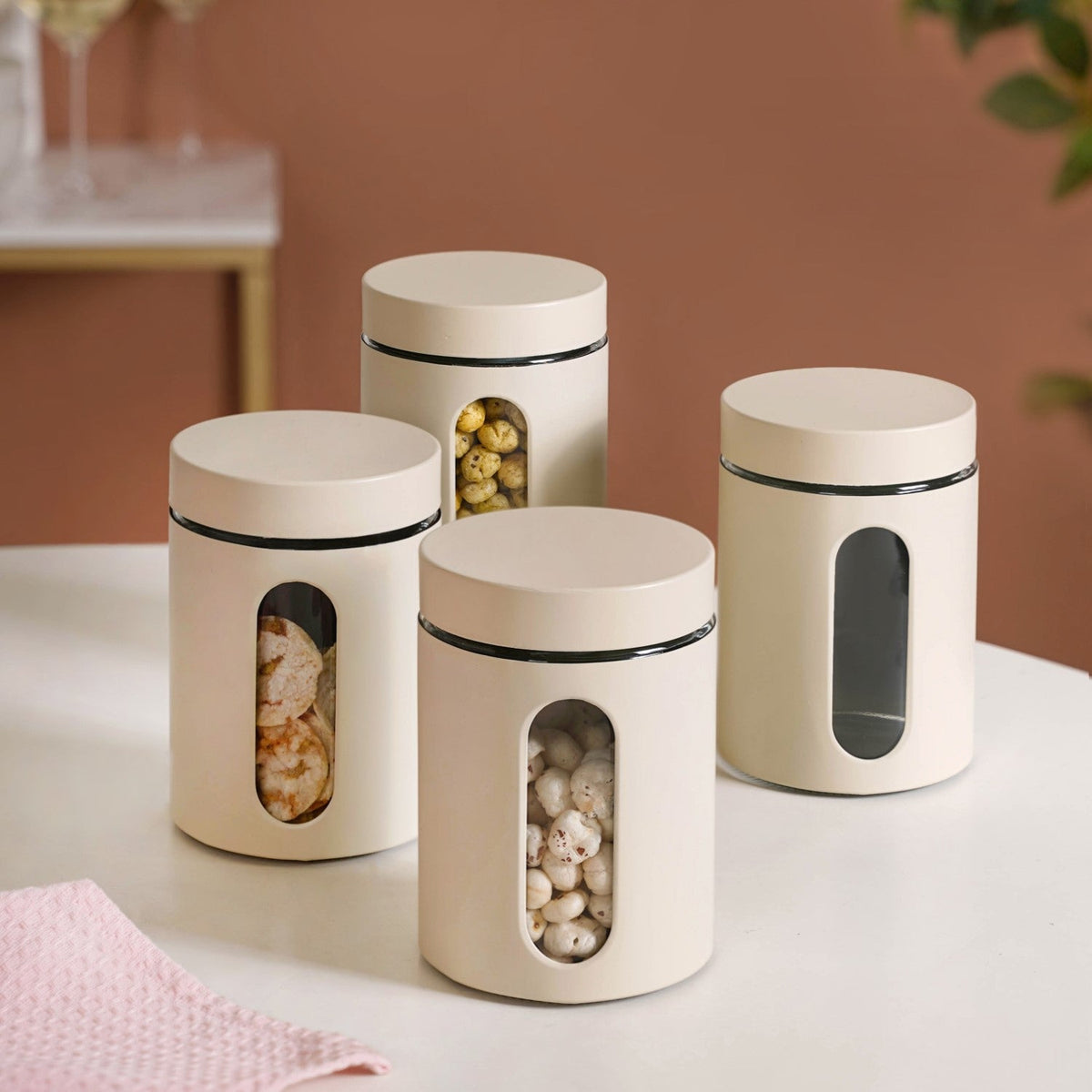 Set Of 4 Glass Storage Canister With Viewing Window 1200ml Nestasia