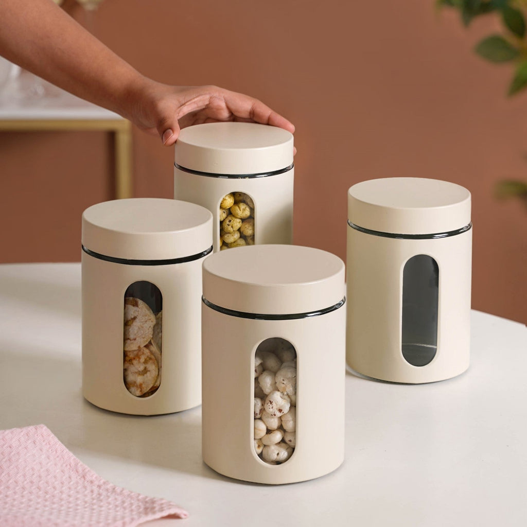 Set Of 4 Glass Storage Canister With Viewing Window 1200ml Nestasia