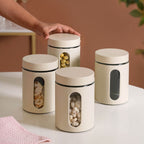 Set Of 4 Glass Storage Canister With Viewing Window 1200ml Nestasia