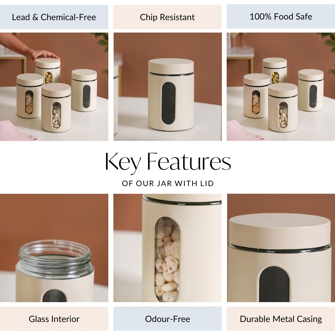 Set Of 4 Glass Storage Canister With Viewing Window 1200ml Nestasia