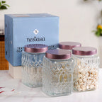 Set Of 4 Square Glass Containers With Airtight Lid 1700ml Nestasia