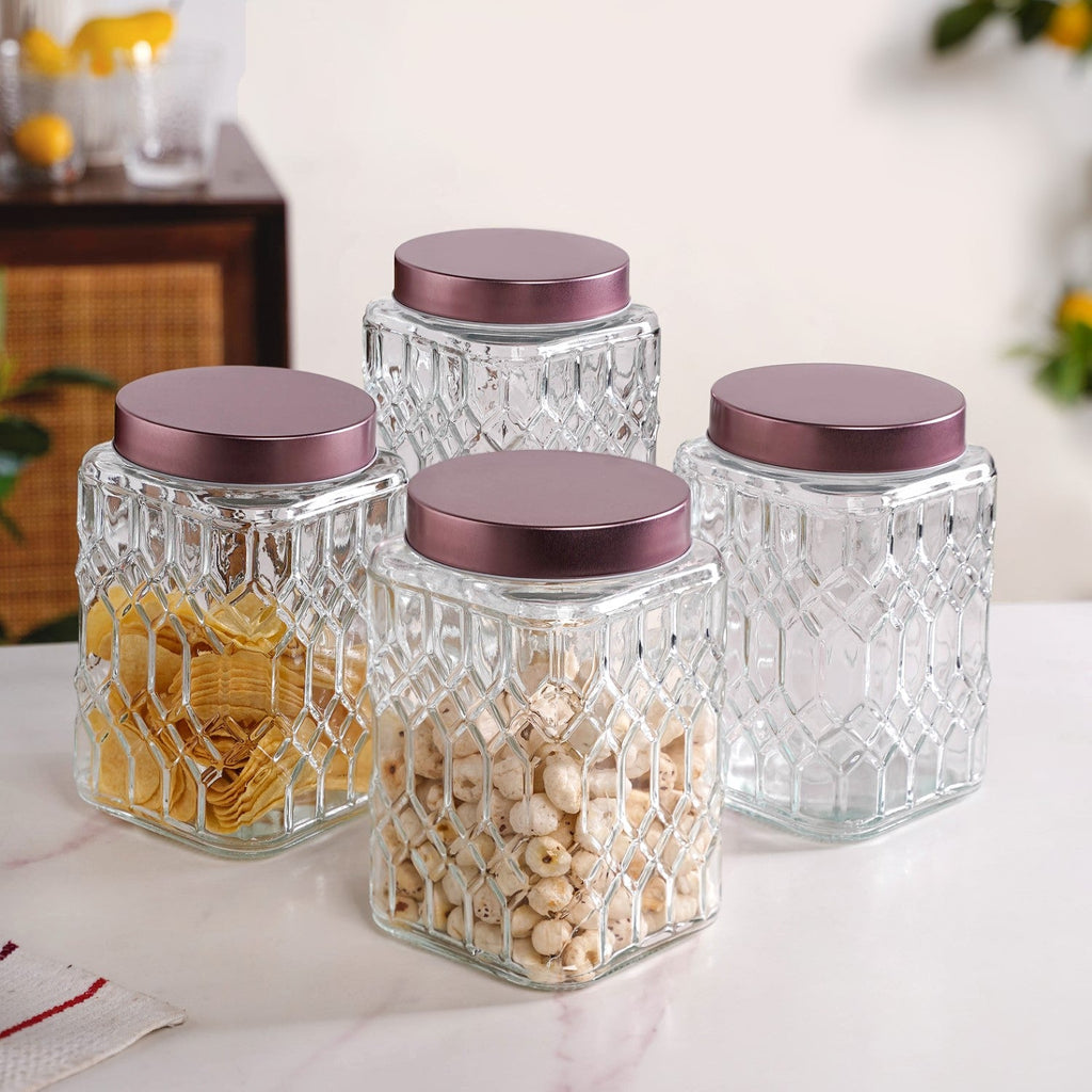 Set Of 4 Square Glass Containers With Airtight Lid 1700ml Nestasia