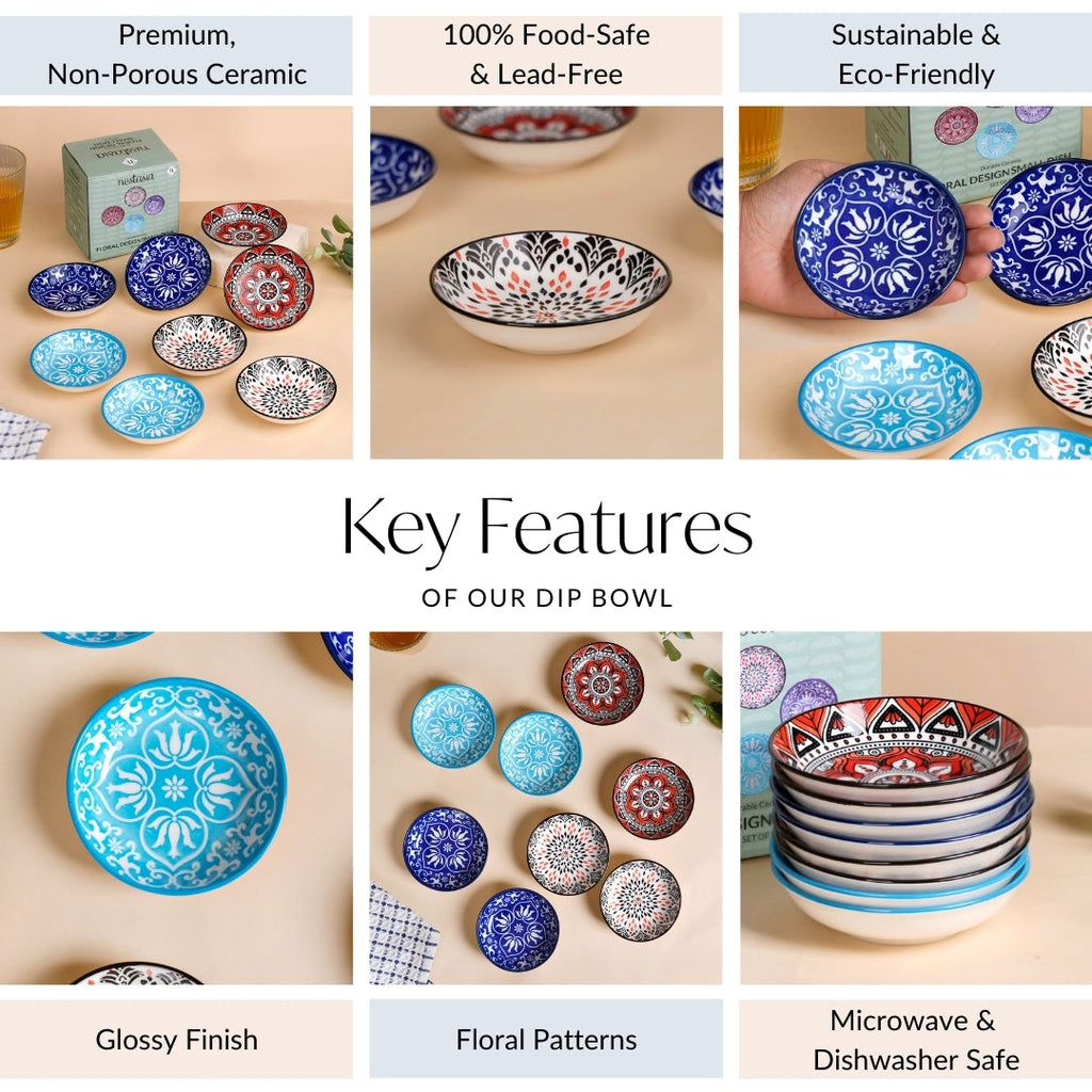 Set Of 8 Floral Mandala Small Ceramic Bowls 70ml Nestasia