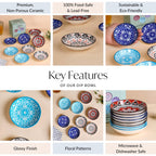 Set Of 8 Floral Mandala Small Ceramic Bowls 70ml Nestasia
