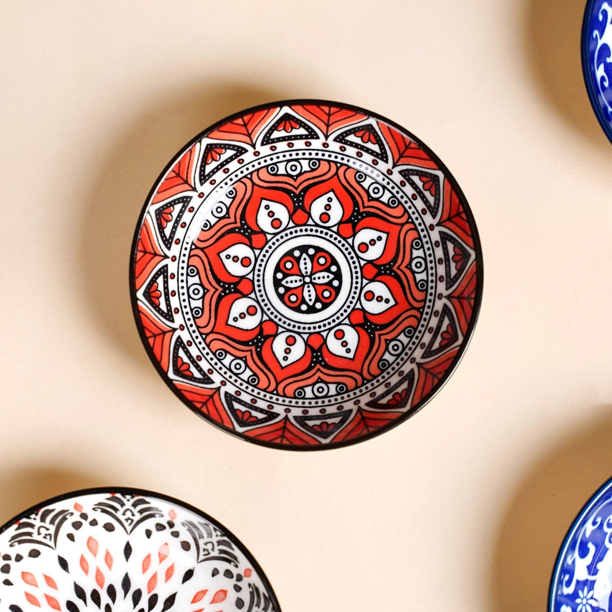 Set Of 8 Floral Mandala Small Ceramic Bowls 70ml Nestasia