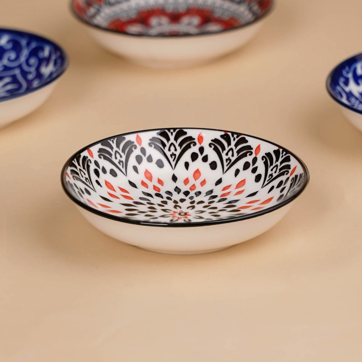 Set Of 8 Floral Mandala Small Ceramic Bowls 70ml Nestasia