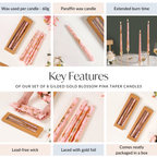 Set Of 8 Gold Glam Pink Taper Candles Nestasia
