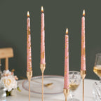 Set Of 8 Gold Glam Pink Taper Candles Nestasia