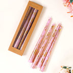 Set Of 8 Taper Candle With Gold Foil Design Lavender Nestasia