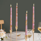 Set Of 8 Taper Candle With Gold Foil Design Lavender Nestasia