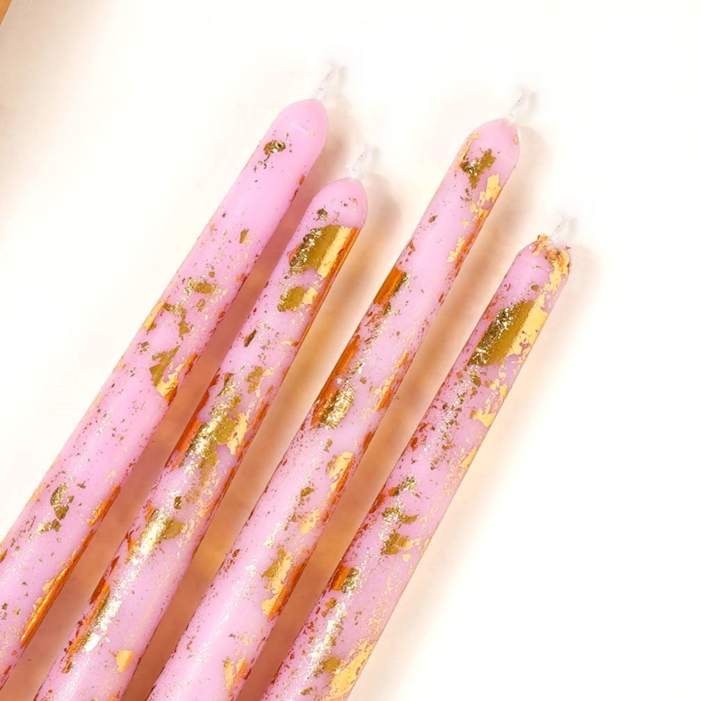 Set Of 8 Taper Candle With Gold Foil Design Lavender Nestasia