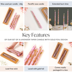 Set Of 8 Taper Candle With Gold Foil Design Lavender Nestasia