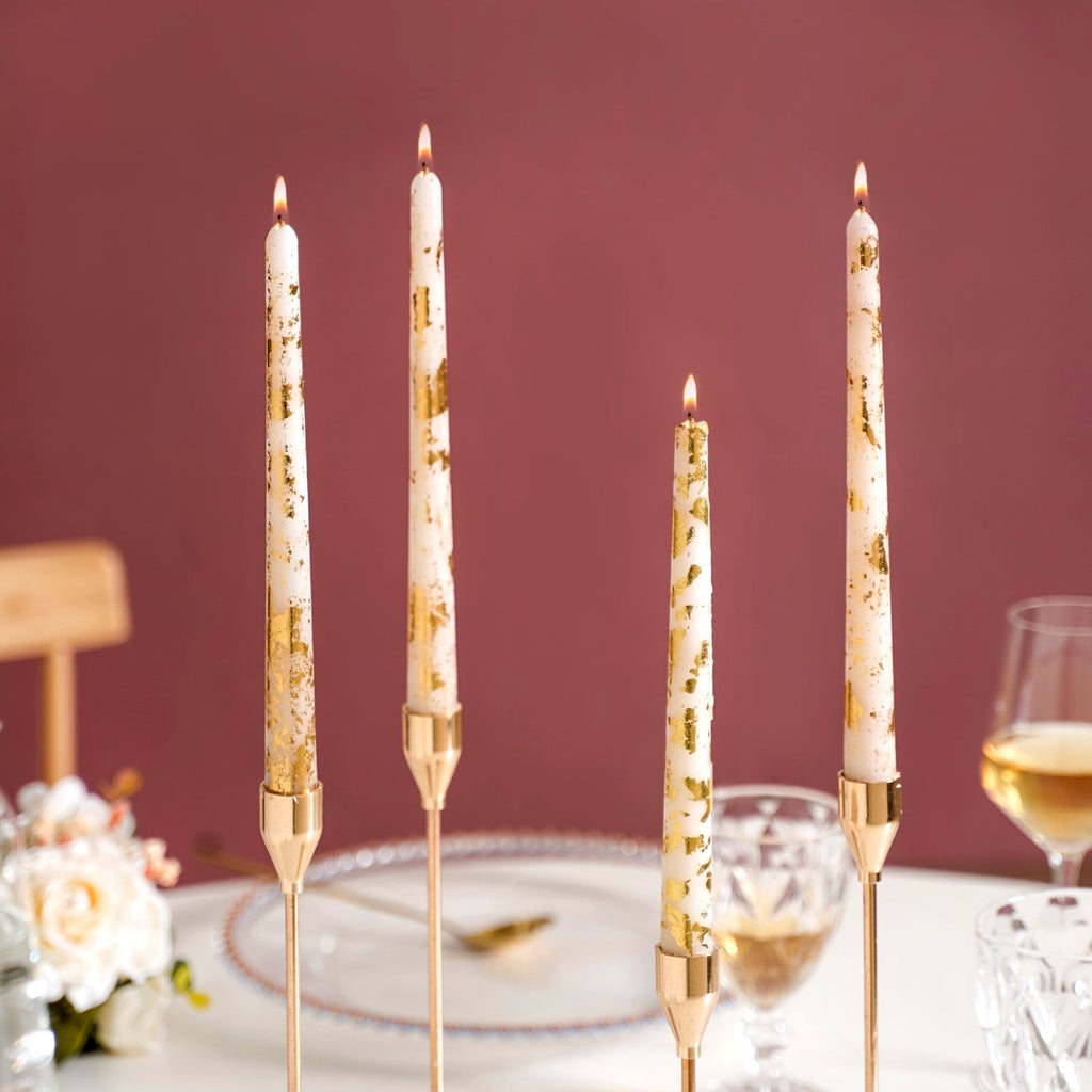 Set Of 8 Taper Candles With Gold Foil White Nestasia