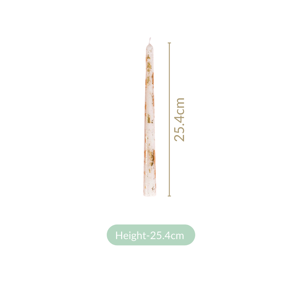 Set Of 8 Taper Candles With Gold Foil White Nestasia