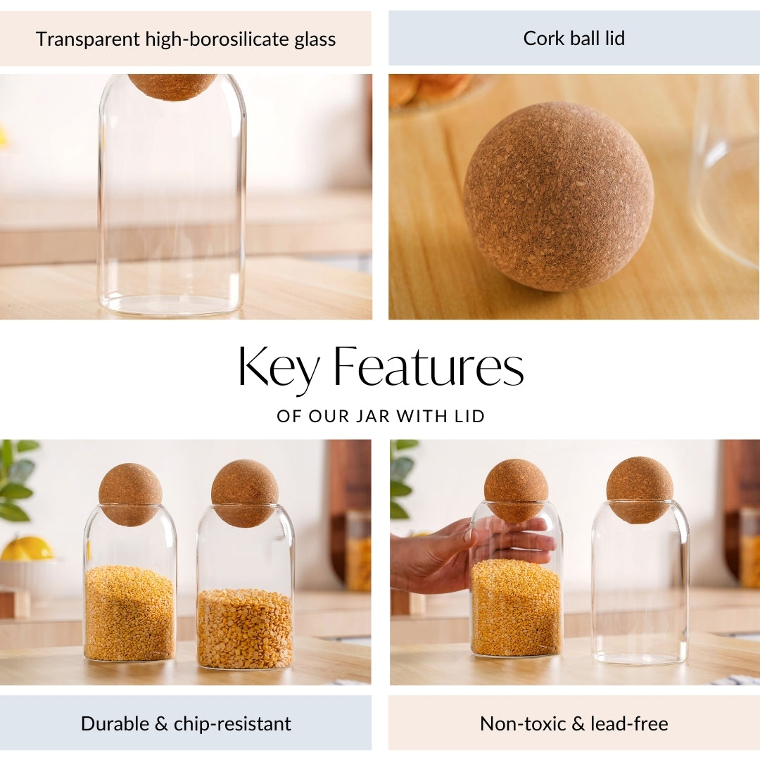 Set Of 2 Cork Ball Glass Jars 750ml Nestasia