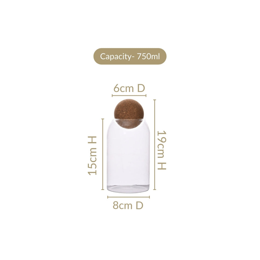 Set Of 2 Cork Ball Glass Jars 750ml Nestasia
