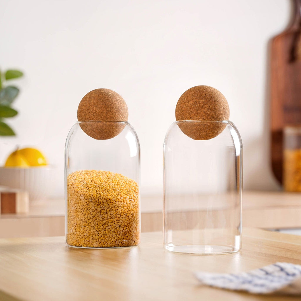 Set Of 2 Cork Ball Glass Jars 750ml Nestasia