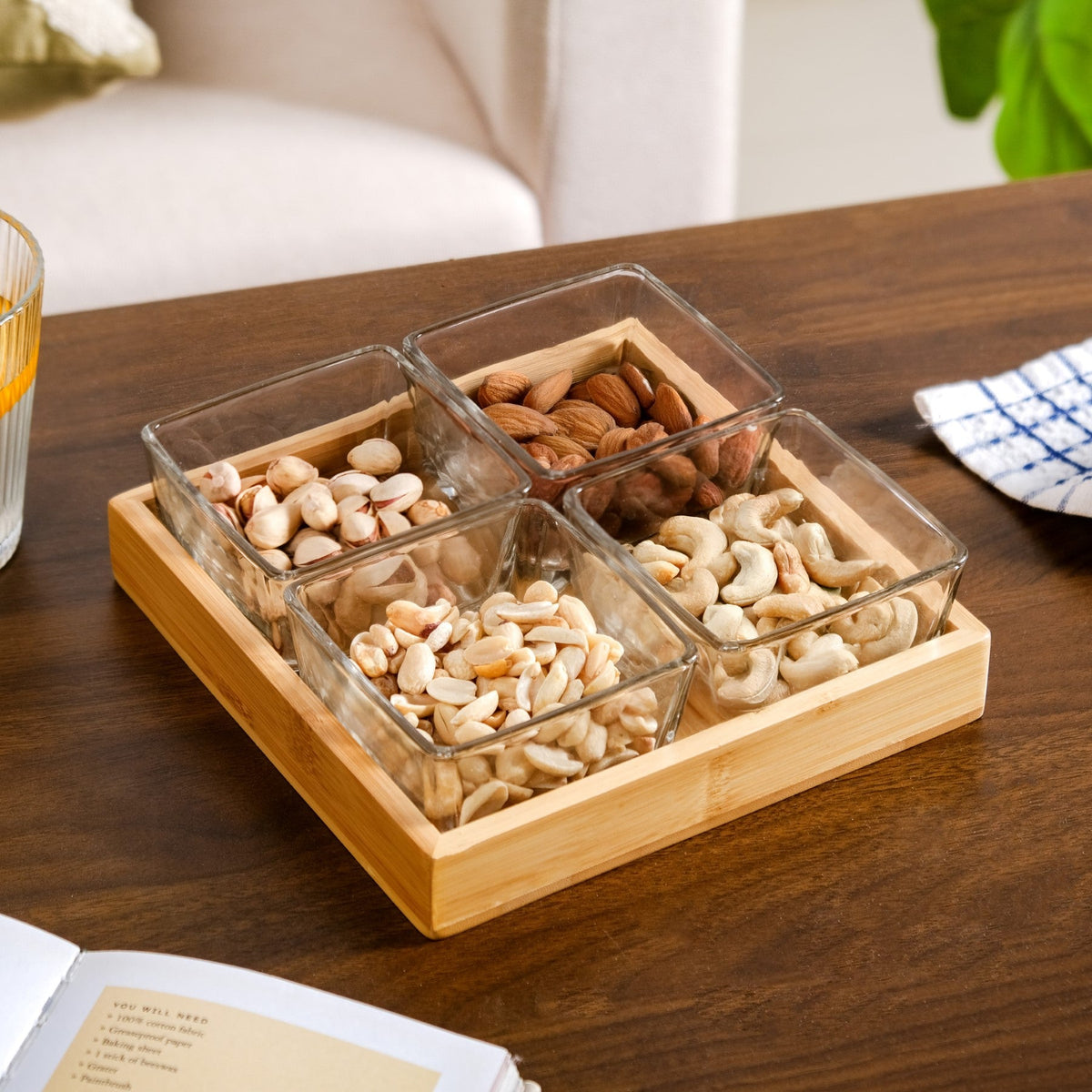 Glass Snack Serving Bowls With Tray Nestasia