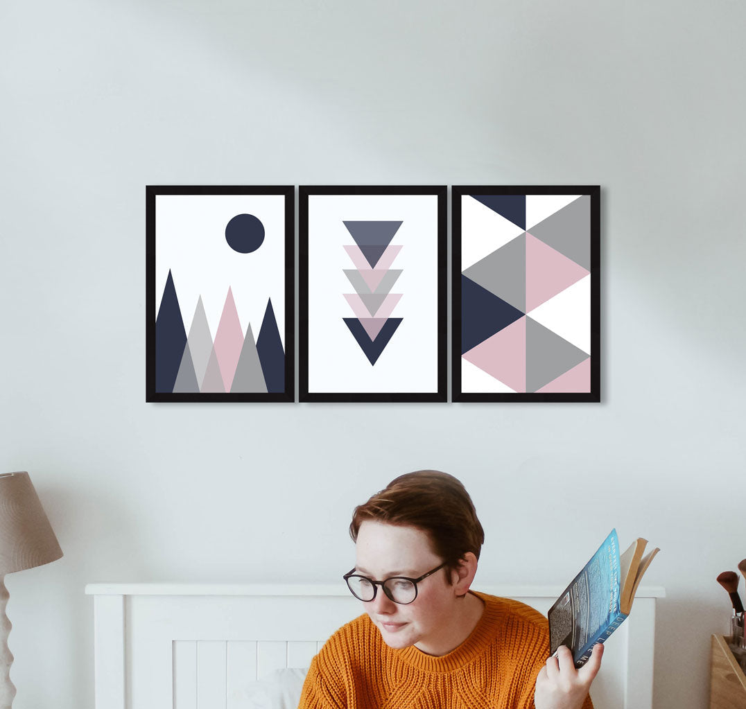 Abstract Art Paintings, Painting For Wall Living Room, Set of 3 AXIII-35-GEO ArtX