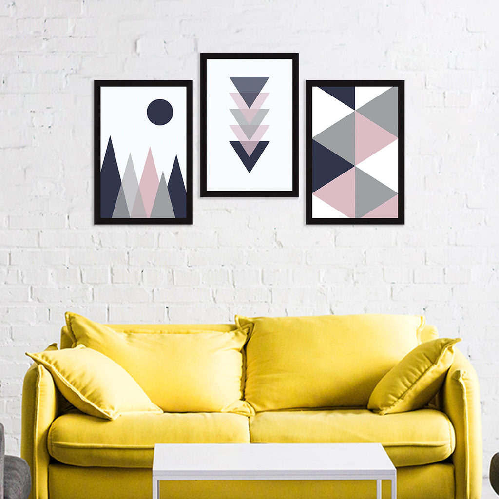Abstract Art Paintings, Painting For Wall Living Room, Set of 3 AXIII-35-GEO ArtX