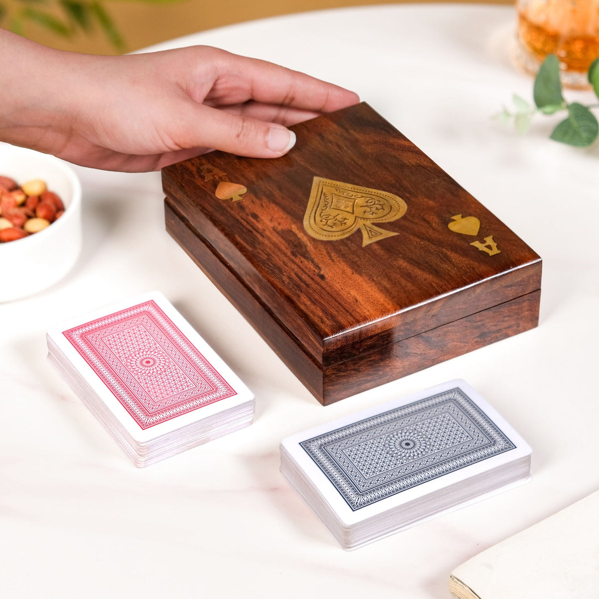 Ace Wooden Card Box With 2 Card Decks Nestasia