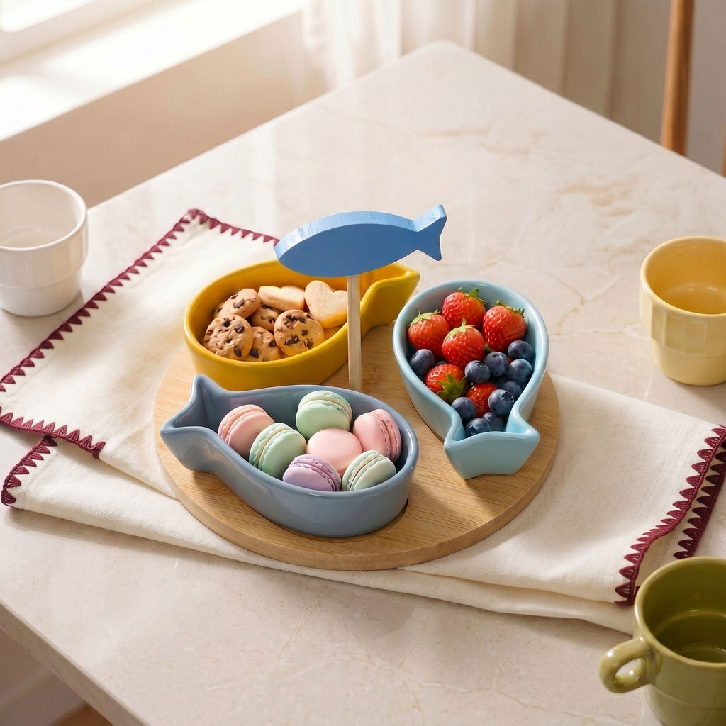 Fish Ceramic Bamboo Platter Set Of 5 Nestasia