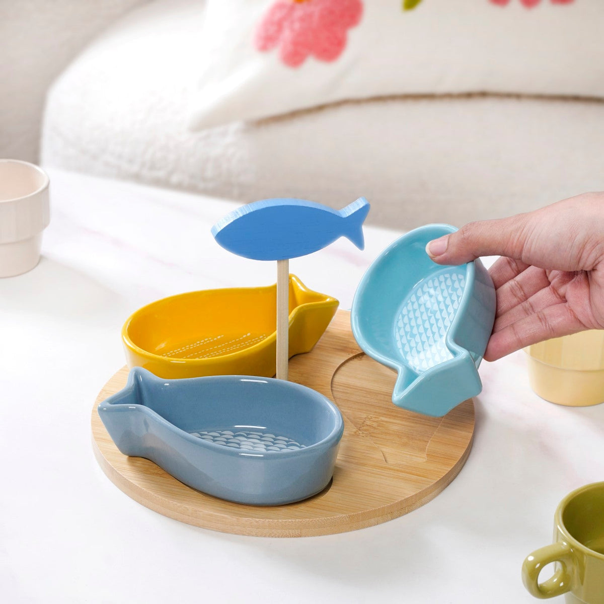 Fish Ceramic Bamboo Platter Set Of 5 Nestasia