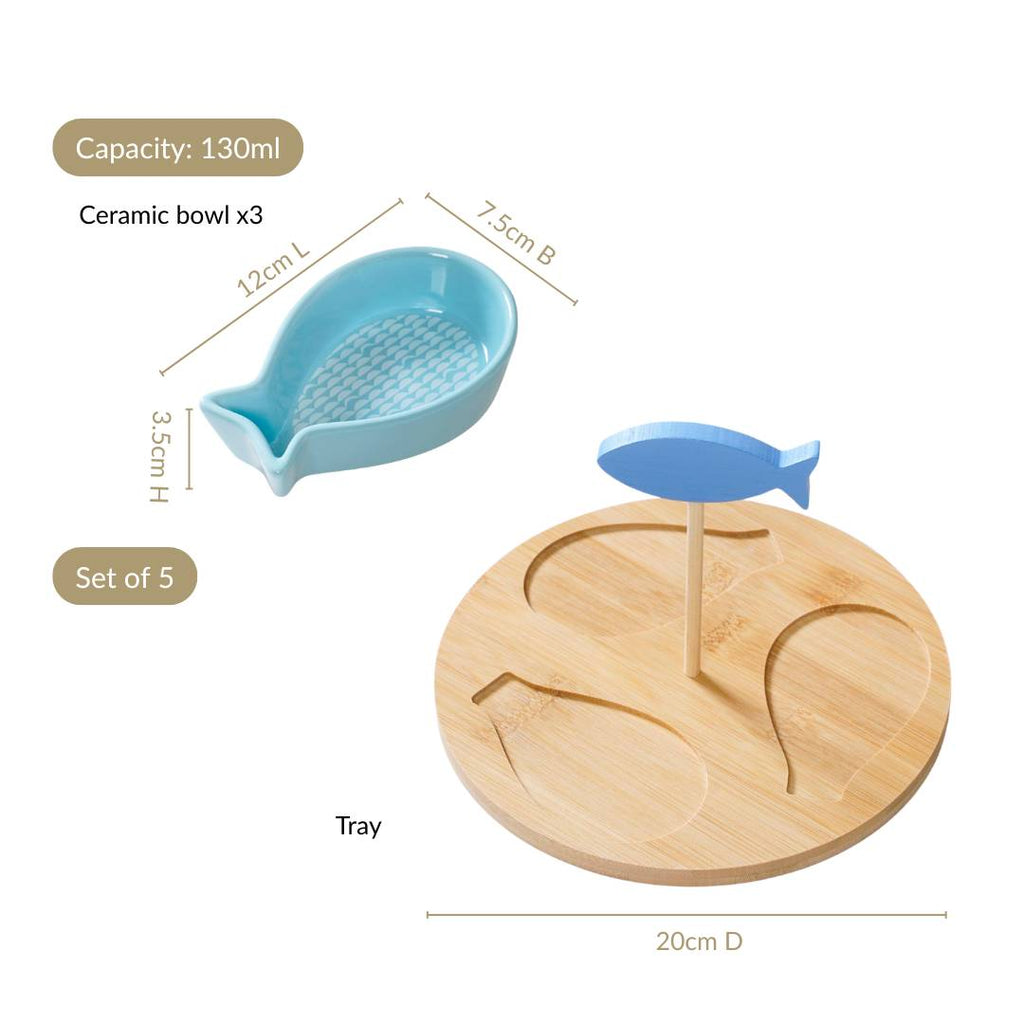 Fish Ceramic Bamboo Platter Set Of 5 Nestasia